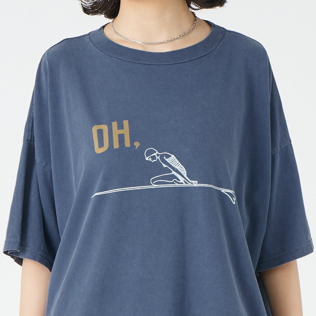 REMI RELIEF [レミレリーフ] 別注 SP加工ビッグプリントTシャツ OH. [RN30389196-JF] NAVY &&モデル身長：162cm 着用サイズ：F&&