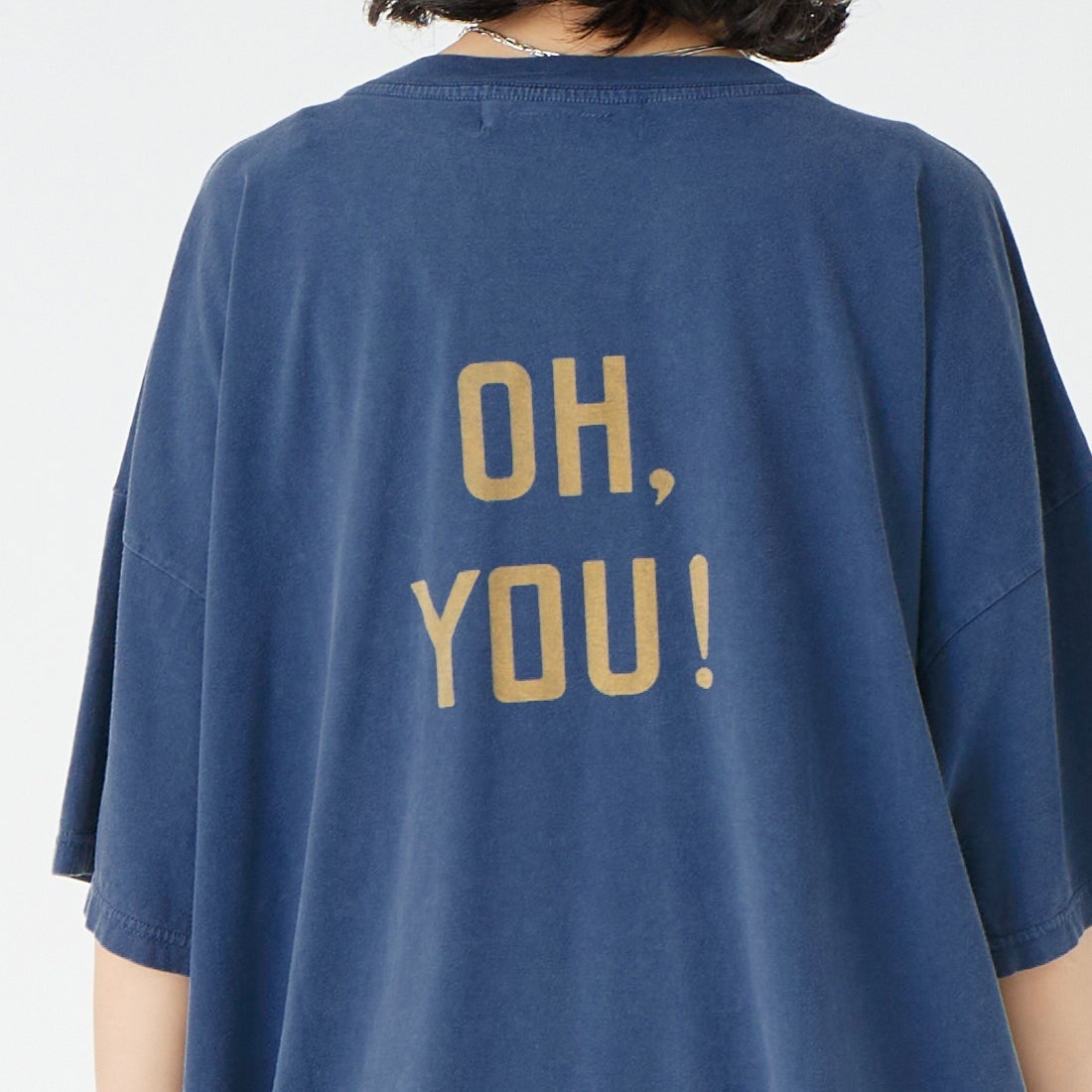 REMI RELIEF [レミレリーフ] 別注 SP加工ビッグプリントTシャツ OH. [RN30389196-JF] NAVY &&モデル身長：162cm 着用サイズ：F&&
