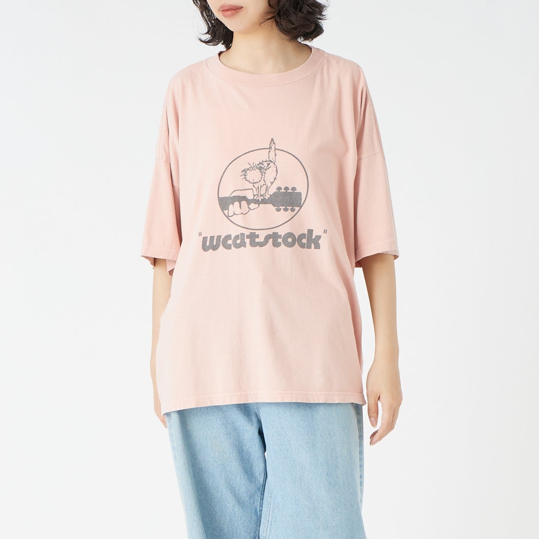 REMI RELIEF [レミレリーフ] 別注 SP加工ビッグプリントTシャツ WCATSTOCK [RN30389144-JF] L.PINK &&モデル身長：162cm 着用サイズ：F&&