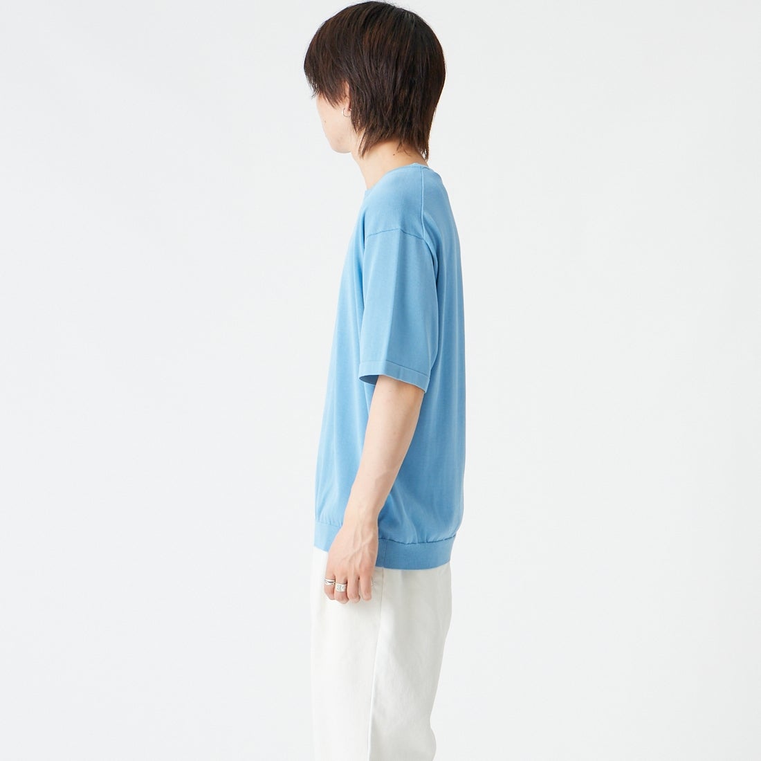 RYE TENDER [ライテンダー] 別注 ショートスリーブニットTシャツ [10012620-JF] BLUE &&モデル身長：177cm 着用サイズ：1&&