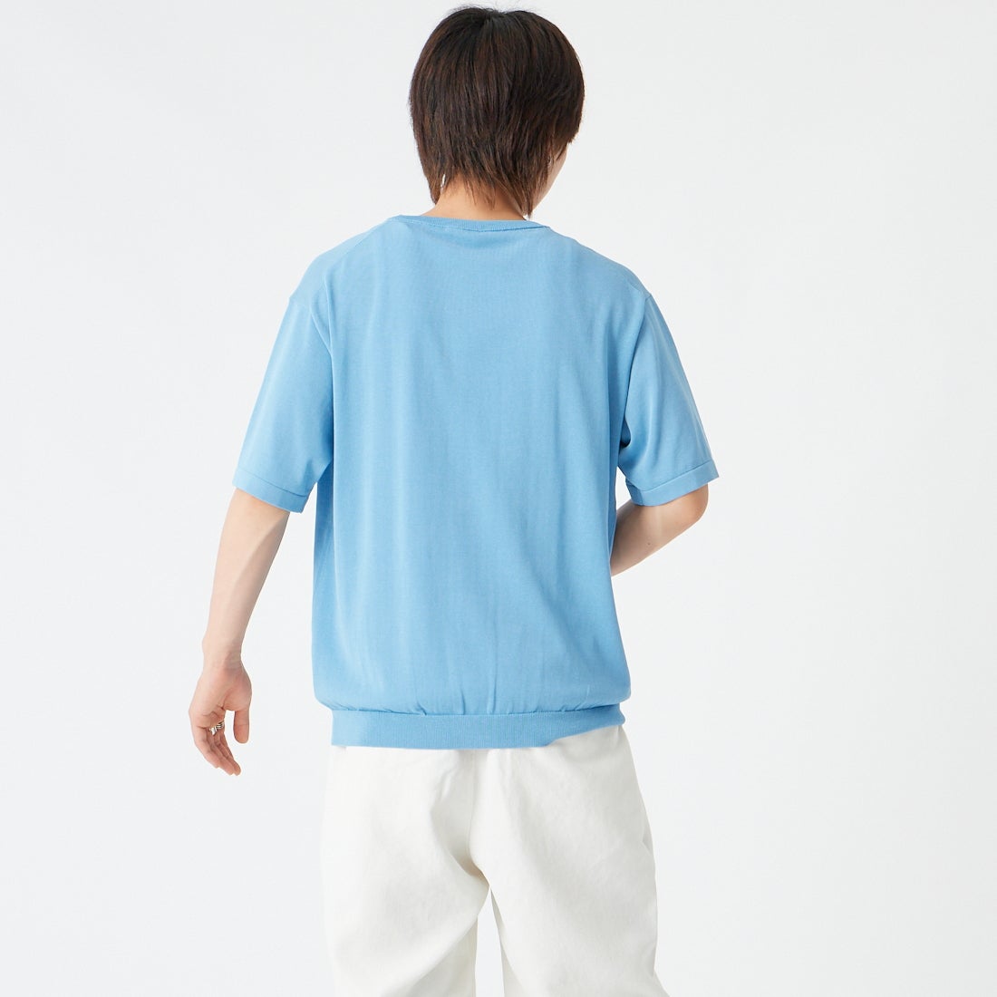 RYE TENDER [ライテンダー] 別注 ショートスリーブニットTシャツ [10012620-JF] BLUE &&モデル身長：177cm 着用サイズ：1&&