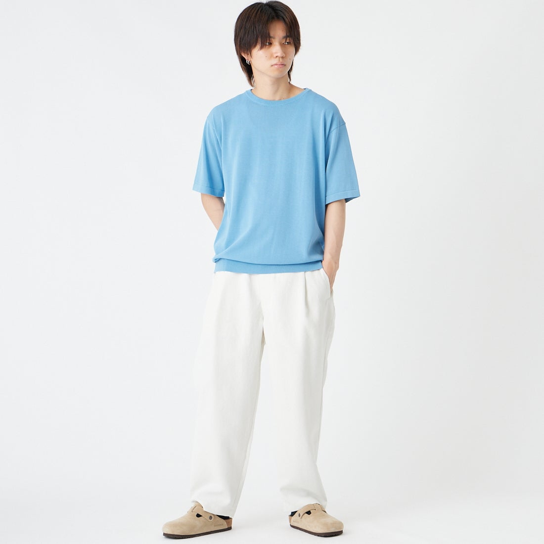 RYE TENDER [ライテンダー] 別注 ショートスリーブニットTシャツ [10012620-JF] BLUE &&モデル身長：177cm 着用サイズ：1&&