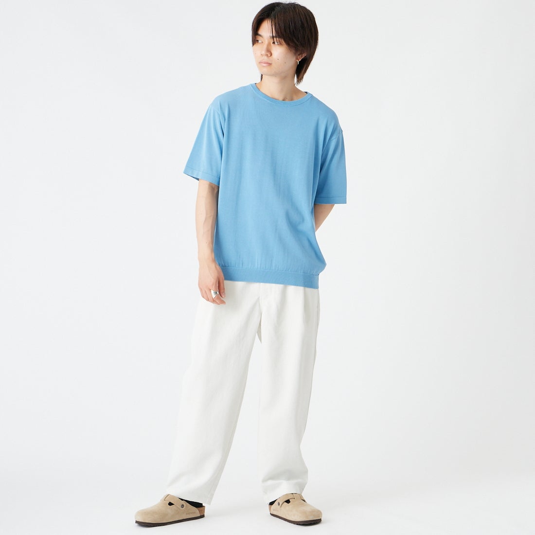RYE TENDER [ライテンダー] 別注 ショートスリーブニットTシャツ [10012620-JF] BLUE &&モデル身長：177cm 着用サイズ：1&&