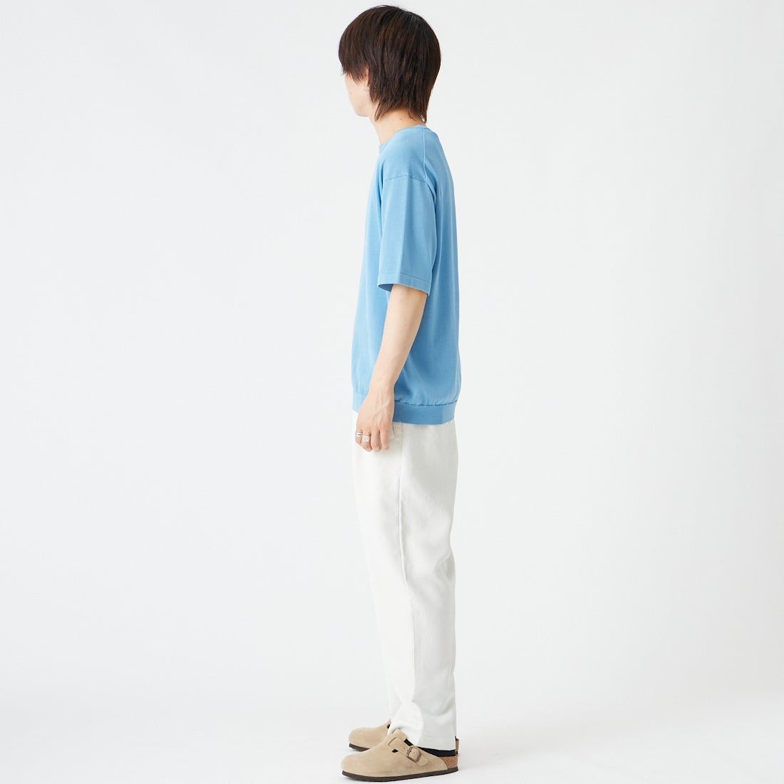 RYE TENDER [ライテンダー] 別注 ショートスリーブニットTシャツ [10012620-JF] BLUE &&モデル身長：177cm 着用サイズ：1&&