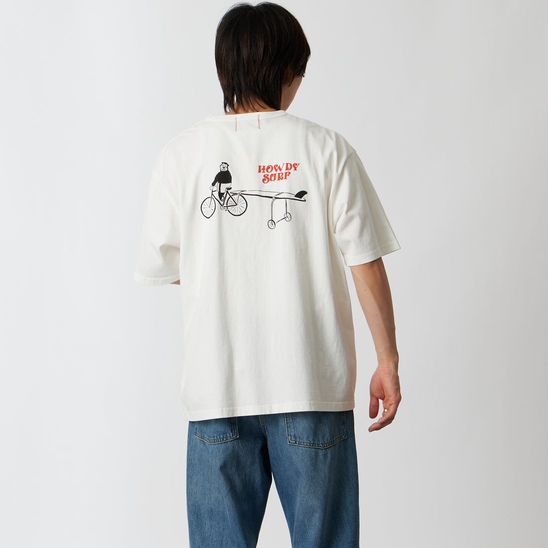 HELLO CALIF [ハローカリフ] 7.1oz天竺プリントTシャツ [HC-262-058] D OFF &&モデル身長：177cm 着用サイズ：L&&