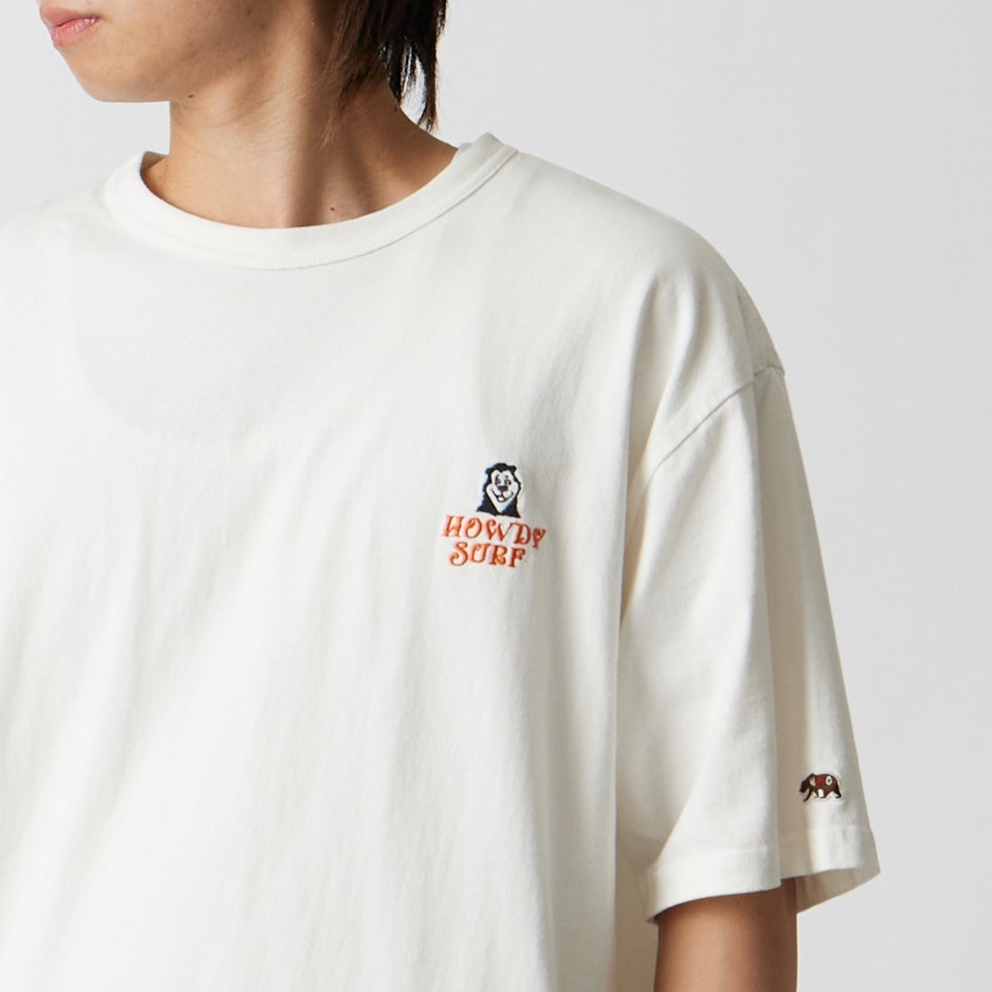 HELLO CALIF [ハローカリフ] 7.1oz天竺プリントTシャツ [HC-262-058] D OFF &&モデル身長：177cm 着用サイズ：L&&
