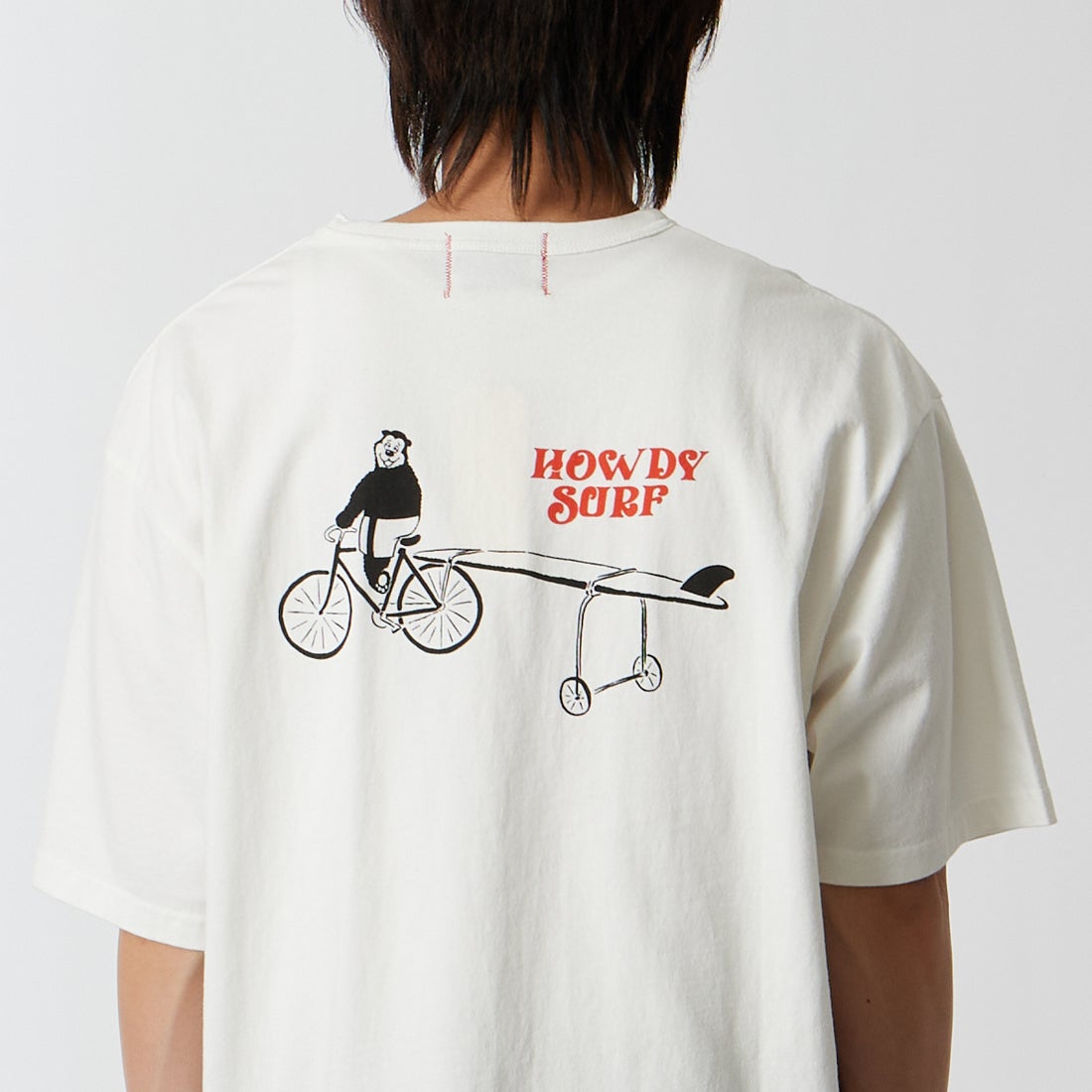 HELLO CALIF [ハローカリフ] 7.1oz天竺プリントTシャツ [HC-262-058] D OFF &&モデル身長：177cm 着用サイズ：L&&