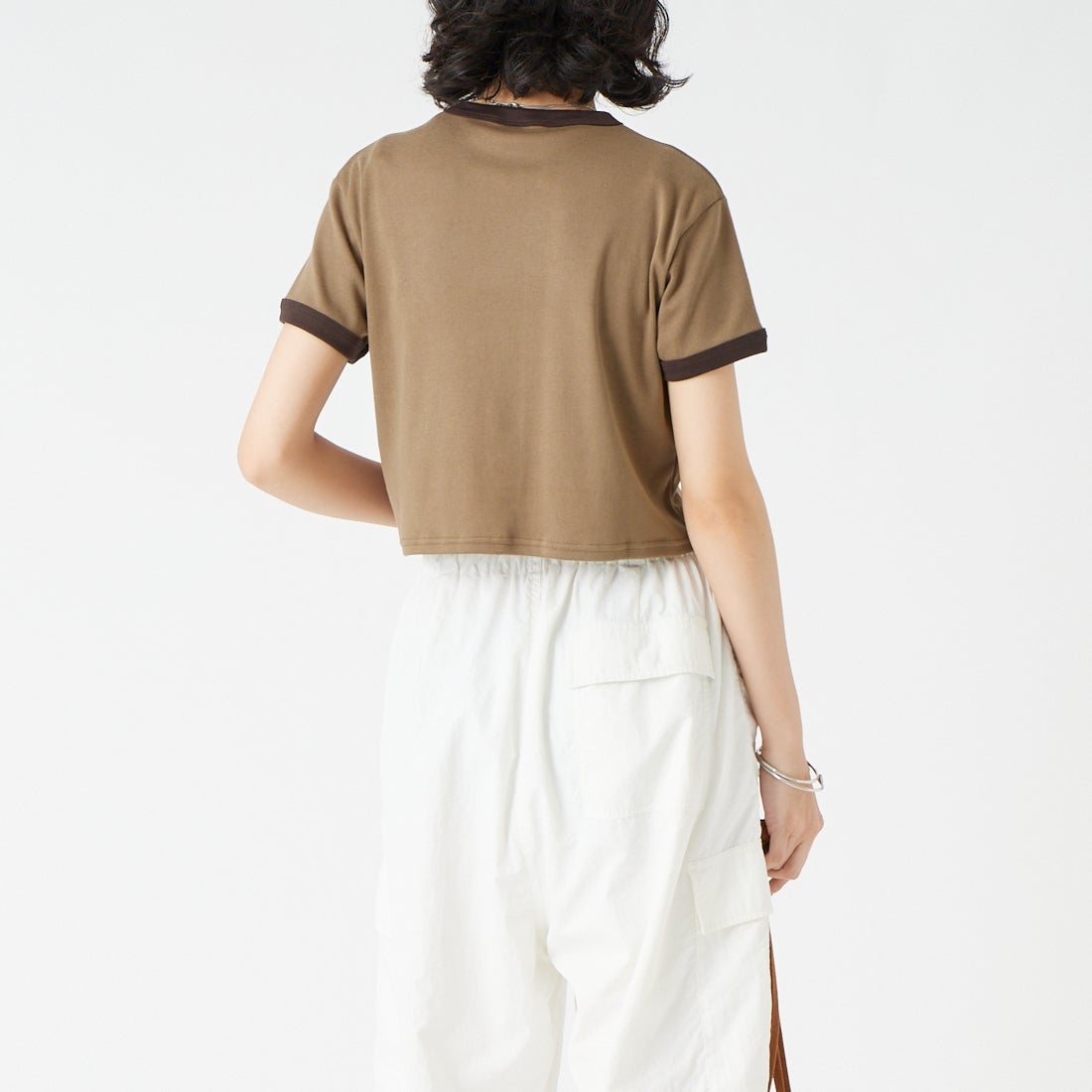 Vincent et Mireille [ヴァンソン エ ミレイユ] ショートスリーブリンガーTシャツ [VM261CT00011] 92 MOC/DB &&モデル身長：162cm 着用サイズ：2&&