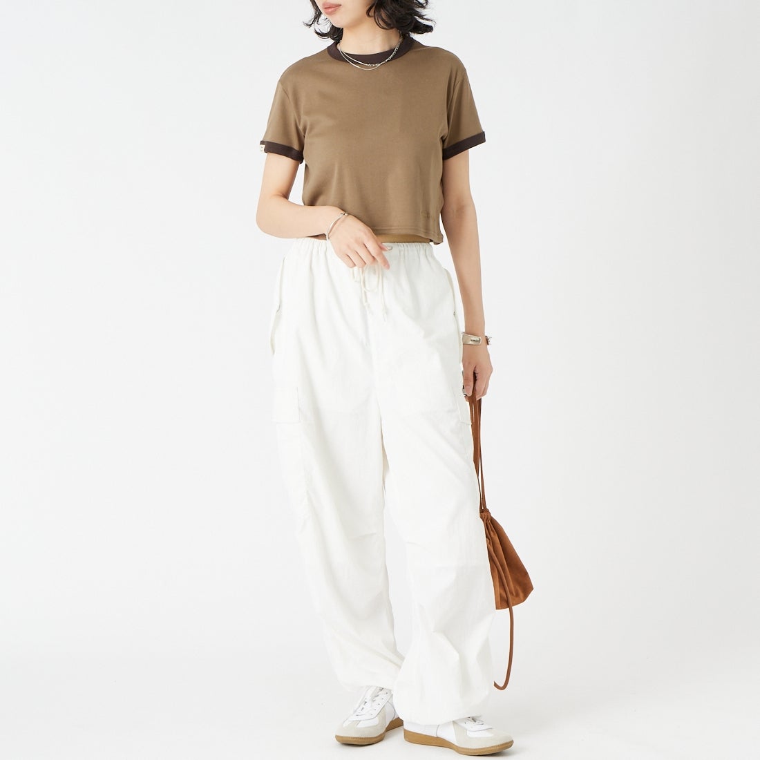 Vincent et Mireille [ヴァンソン エ ミレイユ] ショートスリーブリンガーTシャツ [VM261CT00011] 92 MOC/DB &&モデル身長：162cm 着用サイズ：2&&