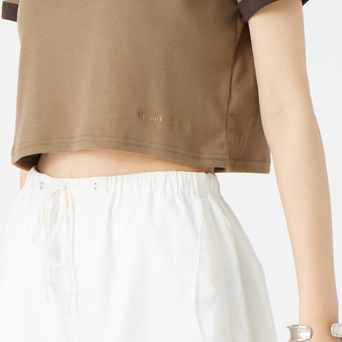Vincent et Mireille [ヴァンソン エ ミレイユ] ショートスリーブリンガーTシャツ [VM261CT00011] 92 MOC/DB &&モデル身長：162cm 着用サイズ：2&&