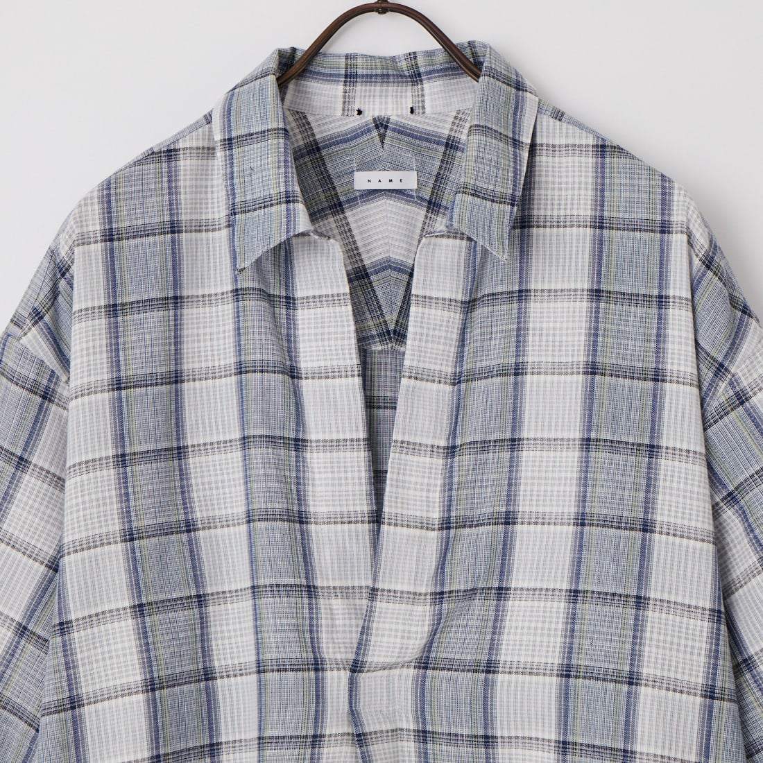 Name. [ネーム] コットンリネン チェックプルオーバーシャツ [NMSH-032] BLUE