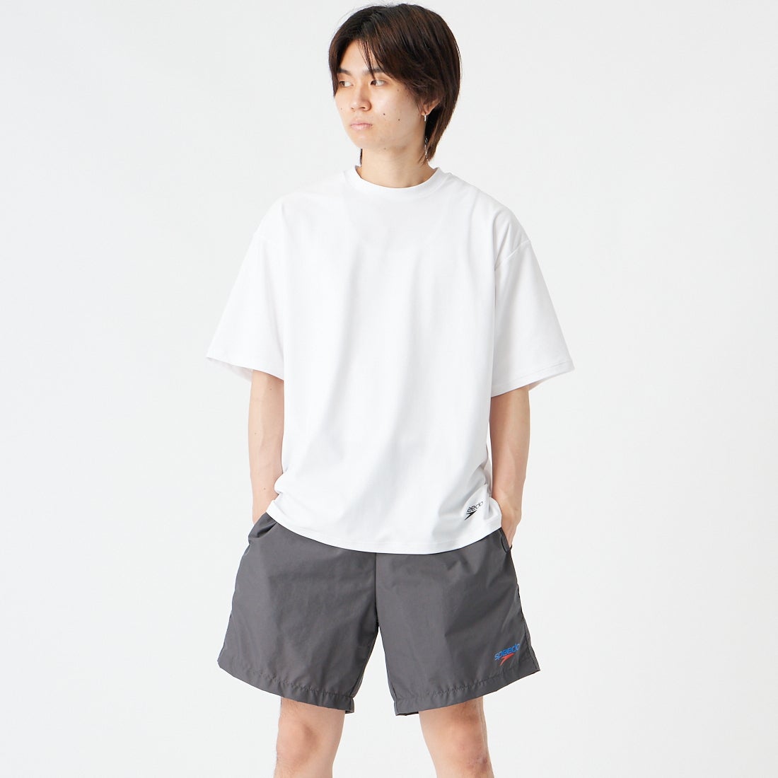 speedo [スピード] ラッシュTシャツ 60D [SF72580] W ﾎﾜｲﾄ &&モデル身長：177cm 着用サイズ：M&&