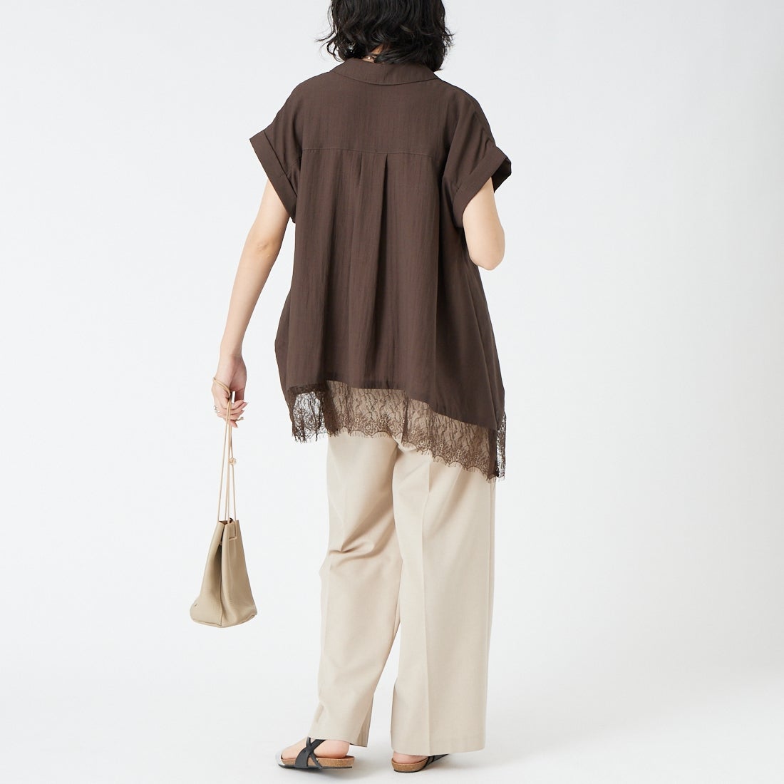 Jf Ready Made [ジェイエフレディメイド] レーススキッパーシャツ [8569317-09] 63 ﾌﾞﾗｳﾝ &&モデル身長：162cm 着用サイズ：F&&