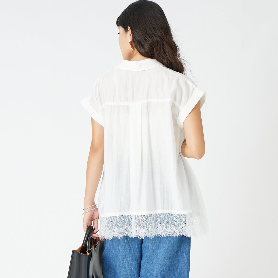 Jf Ready Made [ジェイエフレディメイド] レーススキッパーシャツ [8569317-09] 02 ｵﾌ &&モデル身長：162cm 着用サイズ：F&&