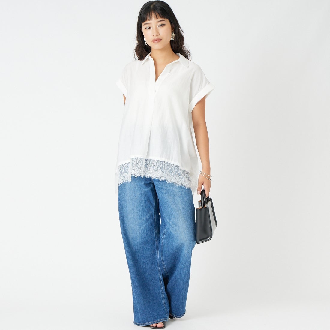 Jf Ready Made [ジェイエフレディメイド] レーススキッパーシャツ [8569317-09] 02 ｵﾌ &&モデル身長：162cm 着用サイズ：F&&