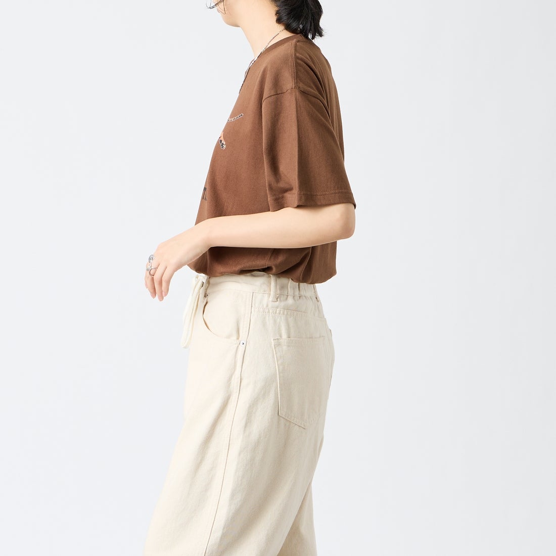 REGENCY WORKS [リージェンシーワークス] TIGER クルーネックTシャツ [500101A-6] DARK BROWN &&モデル身長：162cm 着用サイズ：M&&