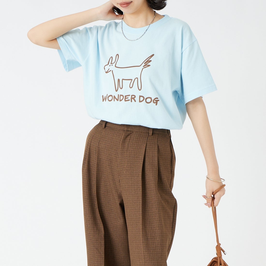 REGENCY WORKS [リージェンシーワークス] DOG クルーネックTシャツ [500101A-7] BLU/BRN PT &&モデル身長：162cm 着用サイズ：M&&