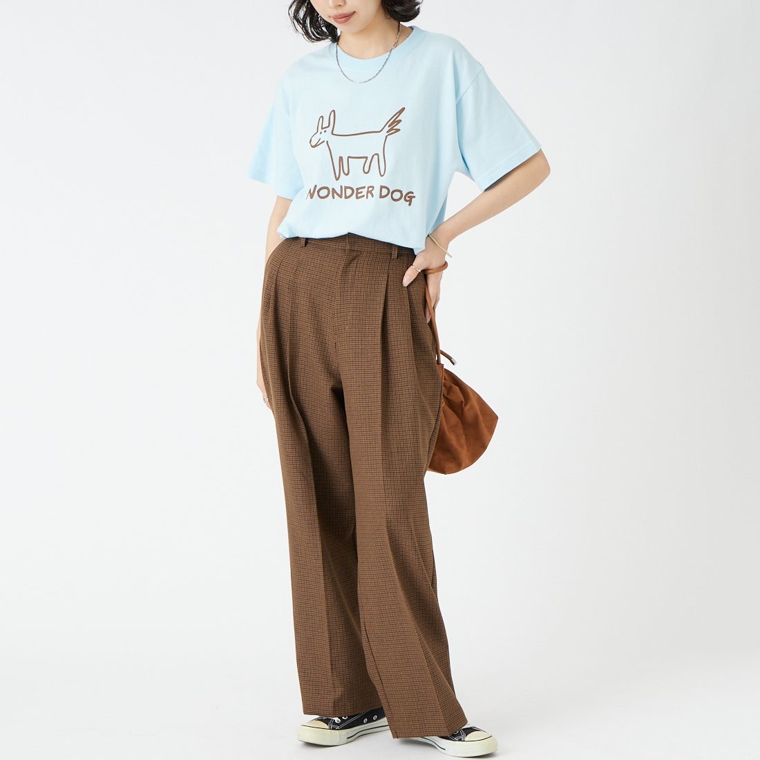 REGENCY WORKS [リージェンシーワークス] DOG クルーネックTシャツ [500101A-7] BLU/BRN PT &&モデル身長：162cm 着用サイズ：M&&