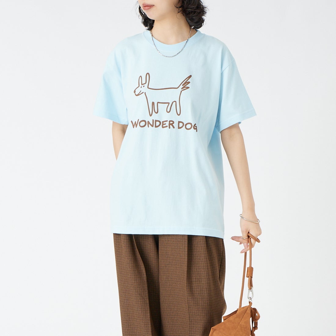 REGENCY WORKS [リージェンシーワークス] DOG クルーネックTシャツ [500101A-7] BLU/BRN PT &&モデル身長：162cm 着用サイズ：M&&