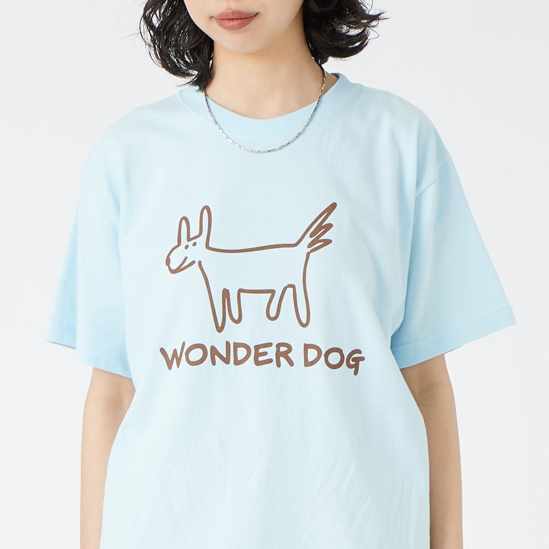 REGENCY WORKS [リージェンシーワークス] DOG クルーネックTシャツ [500101A-7] BLU/BRN PT &&モデル身長：162cm 着用サイズ：M&&