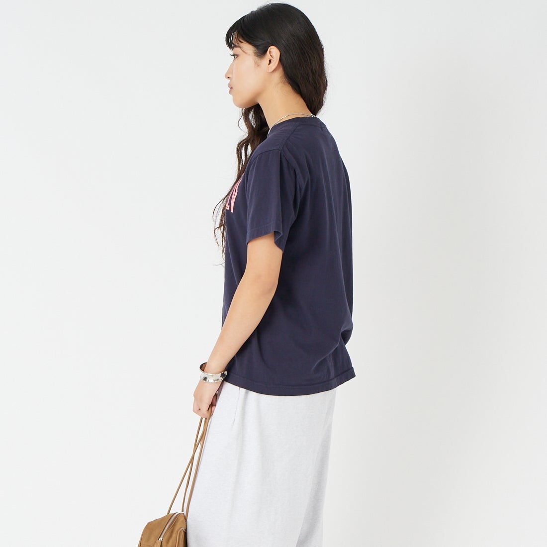 REGENCY WORKS [リージェンシーワークス] LONDON クルーネックTシャツ [500101C-5W] NVY/RED PT &&モデル身長：162cm 着用サイズ：M&&