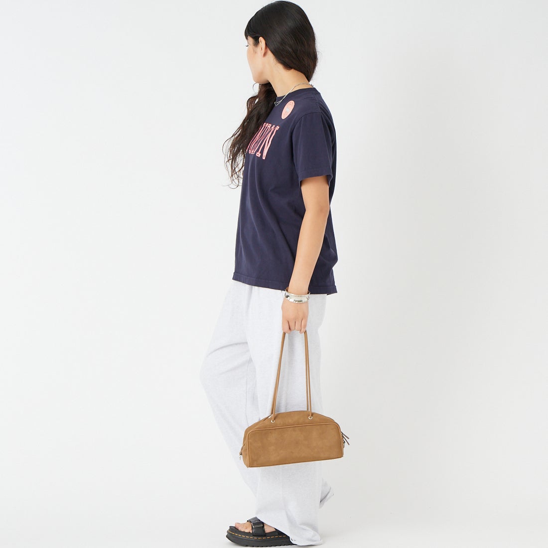 REGENCY WORKS [リージェンシーワークス] LONDON クルーネックTシャツ [500101C-5W] NVY/RED PT &&モデル身長：162cm 着用サイズ：M&&