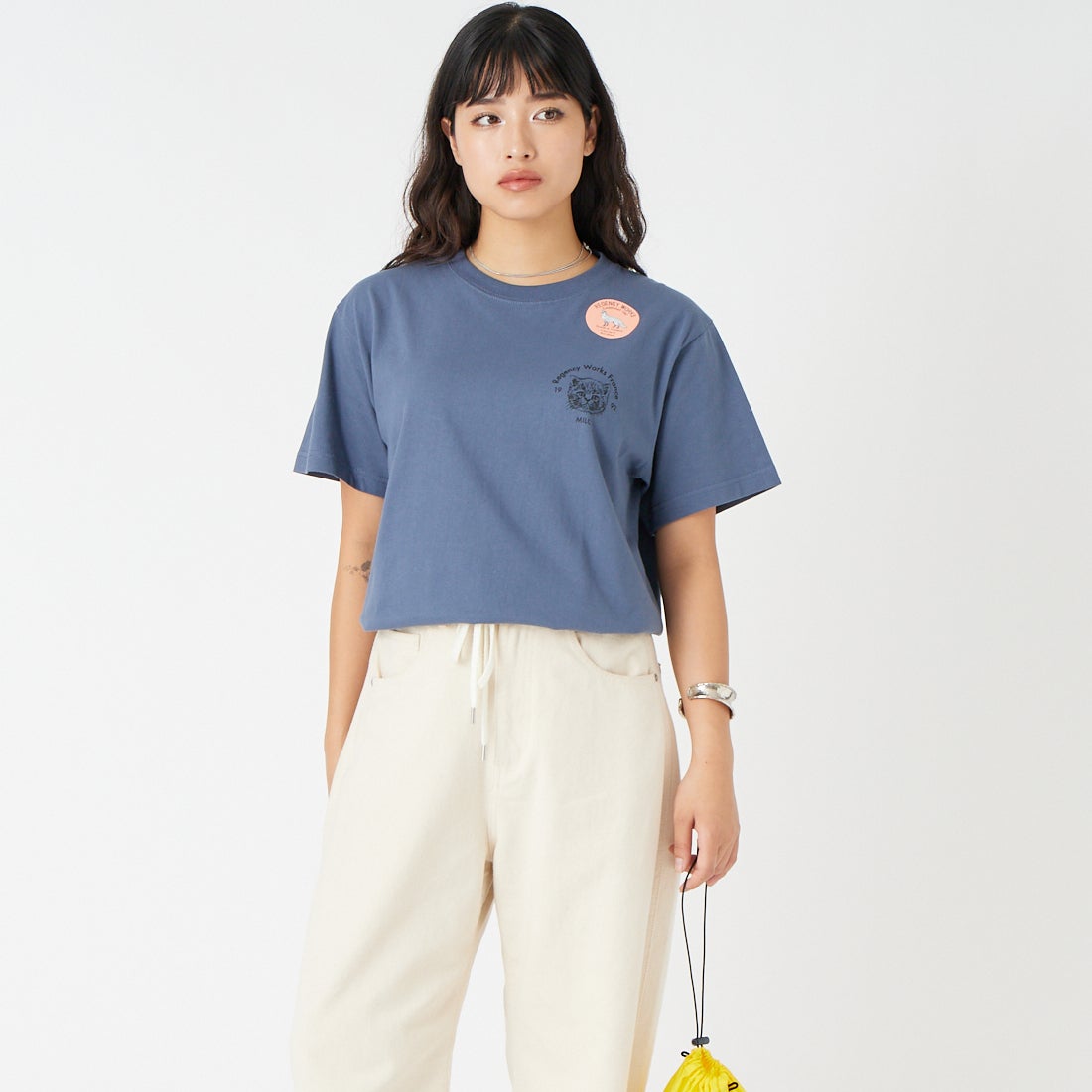 REGENCY WORKS [リージェンシーワークス] BAKERY クルーネックTシャツ [500101M-1] H.NY/BK PT &&モデル身長：162cm 着用サイズ：M&&