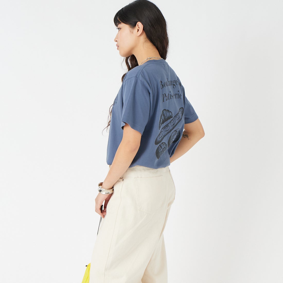 REGENCY WORKS [リージェンシーワークス] BAKERY クルーネックTシャツ [500101M-1] H.NY/BK PT &&モデル身長：162cm 着用サイズ：M&&