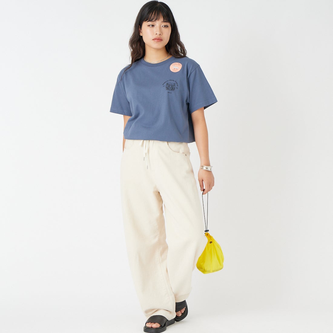 REGENCY WORKS [リージェンシーワークス] BAKERY クルーネックTシャツ [500101M-1] H.NY/BK PT &&モデル身長：162cm 着用サイズ：M&&