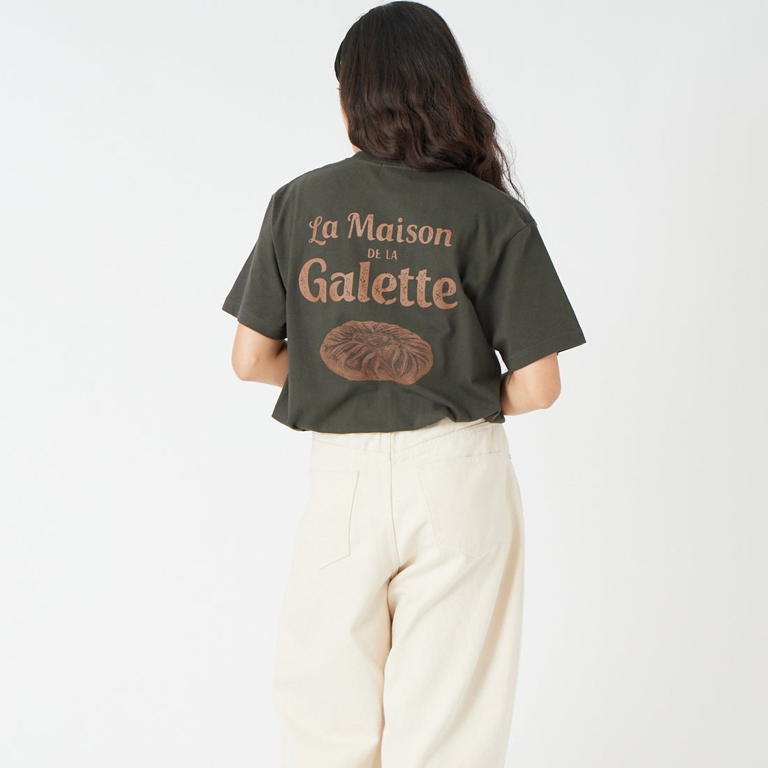 REGENCY WORKS [リージェンシーワークス] GALETTE クルーネックTシャツ [500101M-2] SUMI/BR PT &&モデル身長：162cm 着用サイズ：M&&