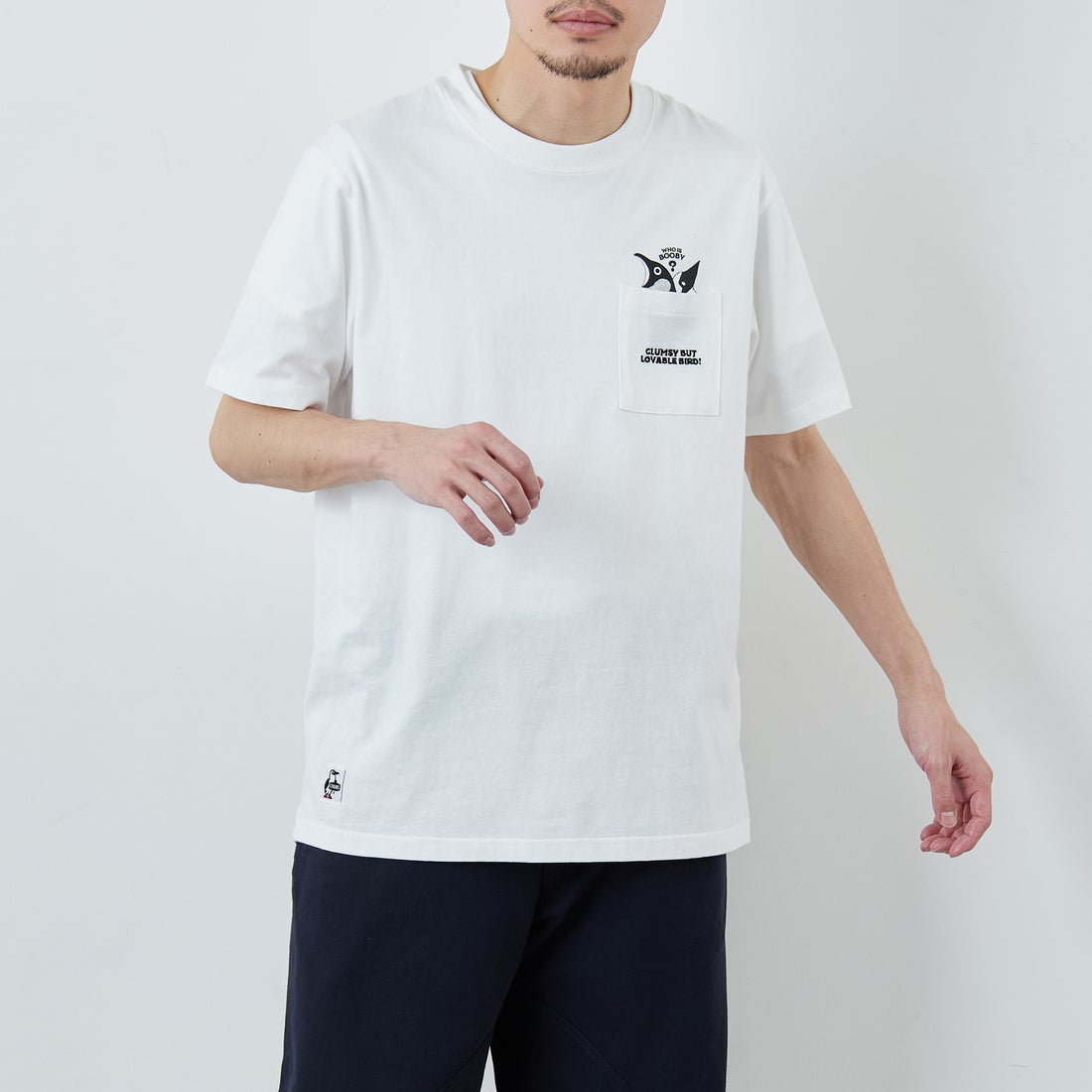 CHUMS [チャムス] アイムアブービーバードポケットTシャツ [CH01-2750] W001 WHITE &&モデル身長：168cm 着用サイズ：L&&