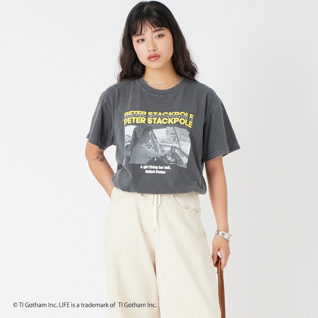 GOOD ROCK SPEED [グッドロックスピード] LIFE PC フォトプリントTシャツ [26LFE010W] CHARCOAL &&モデル身長：162cm 着用サイズ：F&&