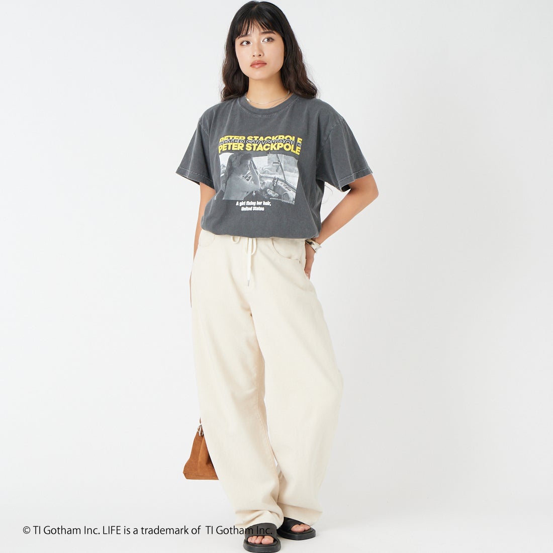 GOOD ROCK SPEED [グッドロックスピード] LIFE PC フォトプリントTシャツ [26LFE010W] CHARCOAL &&モデル身長：162cm 着用サイズ：F&&