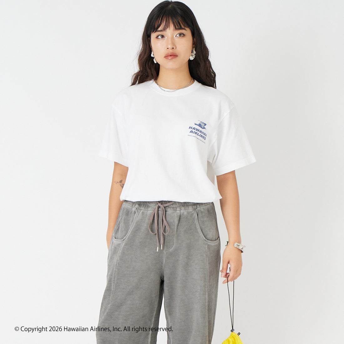 GOOD ROCK SPEED [グッドロックスピード] Fly プリントTシャツ [26HWA005W] WHITE &&モデル身長：162cm 着用サイズ：F&&