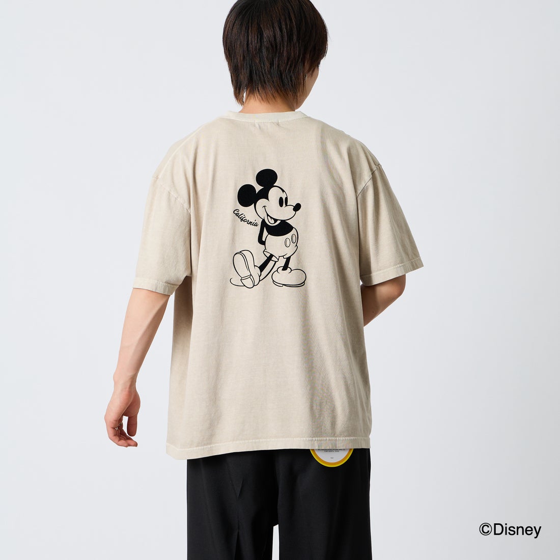 GOOD ROCK SPEED [グッドロックスピード] 別注 / MICKEY MOUSE / フロッキープリントTシャツ [INTN-076-JF] BEIGE &&モデル身長：177cm 着用サイズ：XL&&