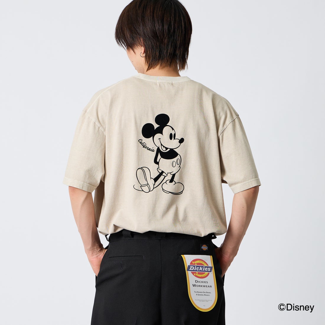 GOOD ROCK SPEED [グッドロックスピード] 別注 / MICKEY MOUSE / フロッキープリントTシャツ [INTN-076-JF] BEIGE &&モデル身長：177cm 着用サイズ：XL&&