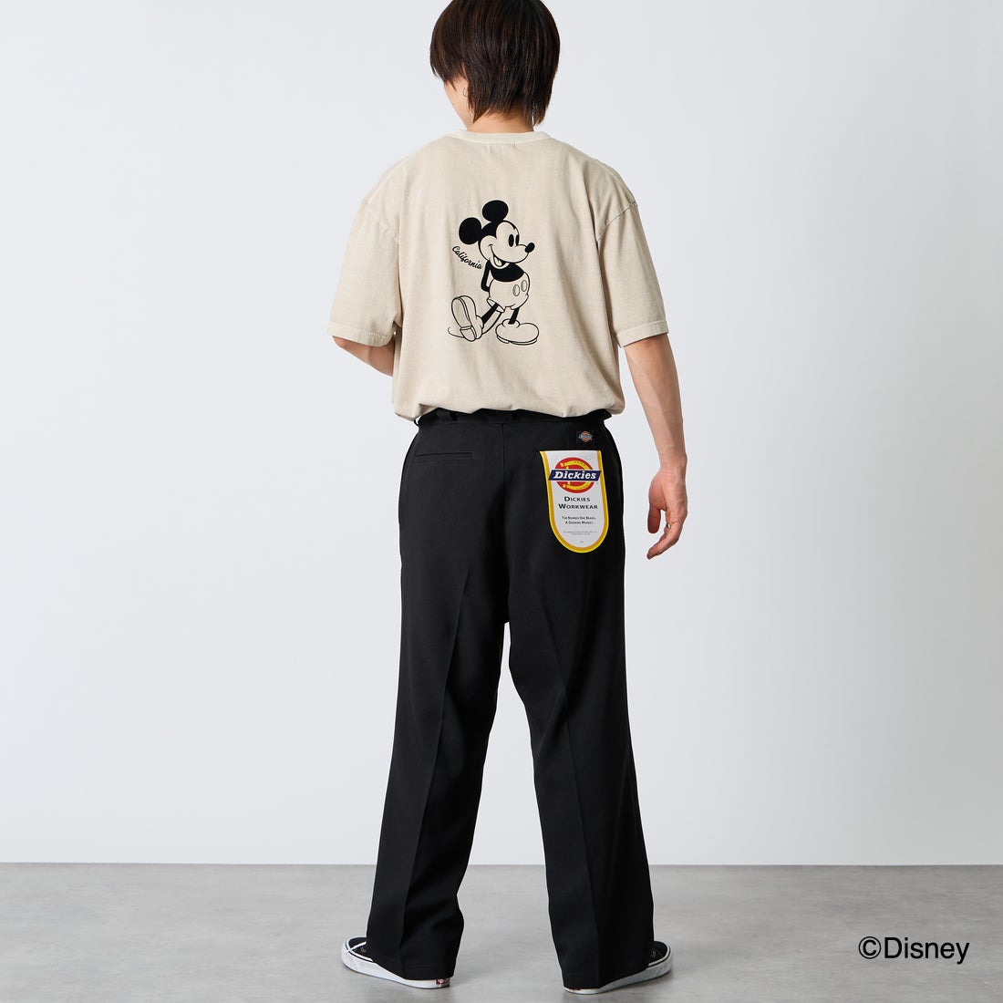 GOOD ROCK SPEED [グッドロックスピード] 別注 / MICKEY MOUSE / フロッキープリントTシャツ [INTN-076-JF] BEIGE &&モデル身長：177cm 着用サイズ：XL&&