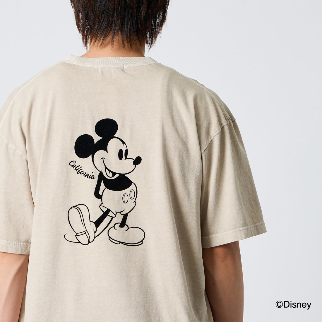 GOOD ROCK SPEED [グッドロックスピード] 別注 / MICKEY MOUSE / フロッキープリントTシャツ [INTN-076-JF] BEIGE &&モデル身長：177cm 着用サイズ：XL&&