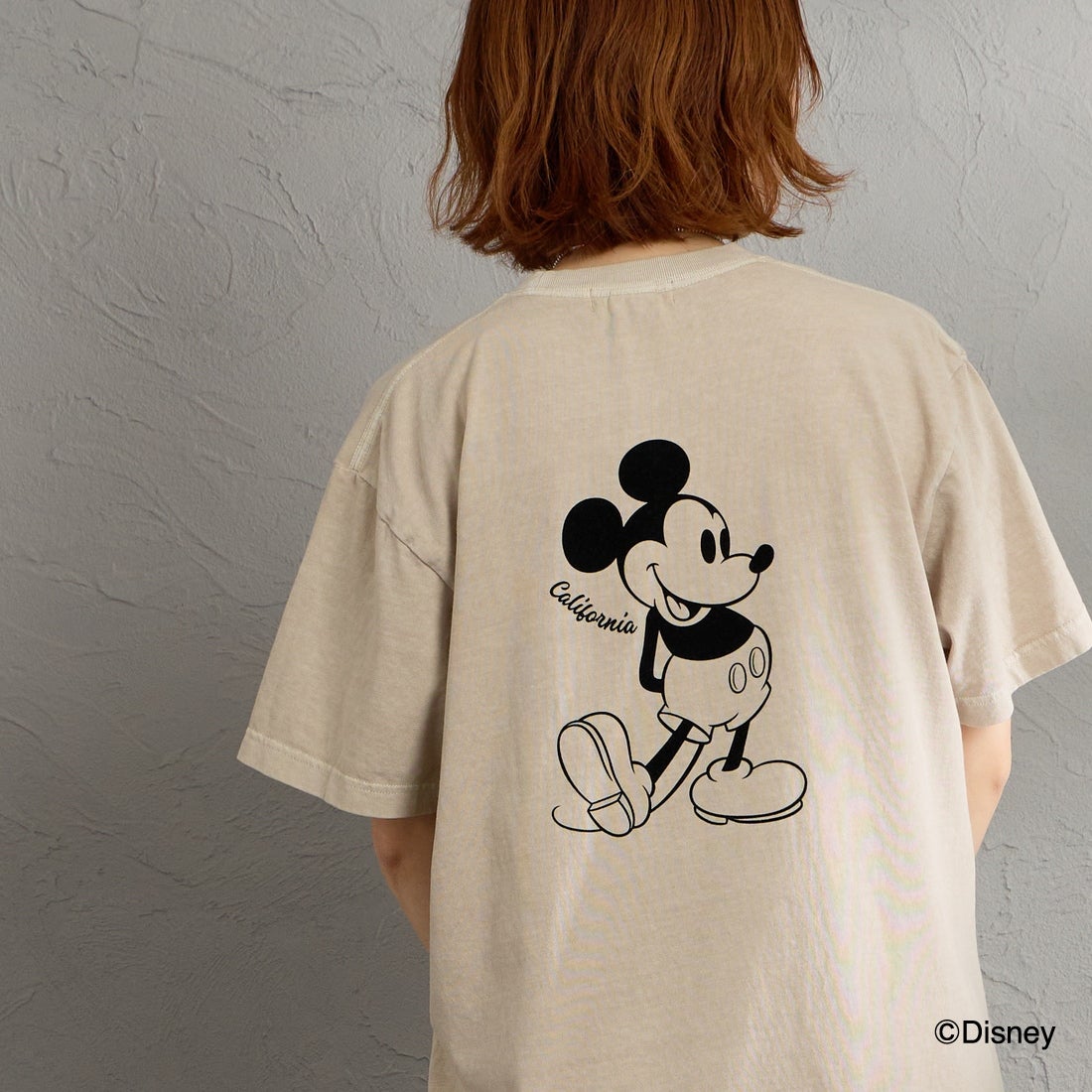 GOOD ROCK SPEED [グッドロックスピード] 別注 / MICKEY MOUSE / フロッキープリントTシャツ [INTN-076-JF] BEIGE &&モデル身長：158cm 着用サイズ：M&&