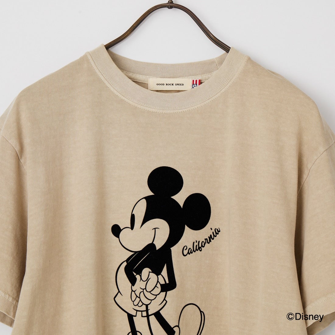 GOOD ROCK SPEED [グッドロックスピード] 別注 / MICKEY MOUSE / フロッキープリントTシャツ [INTN-076-JF] BEIGE