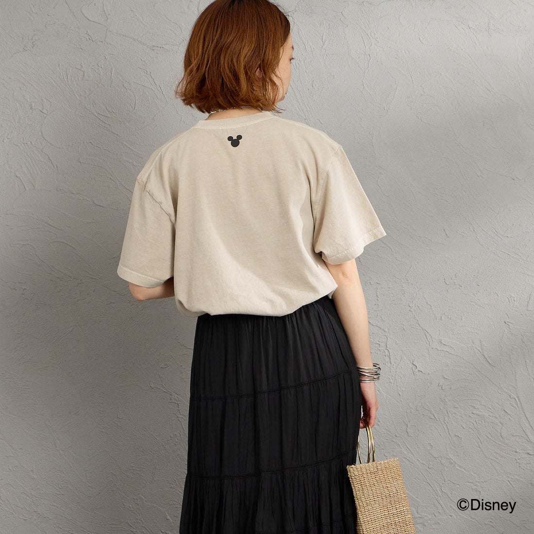 GOOD ROCK SPEED [グッドロックスピード] 別注 / MICKEY MOUSE / クロップド丈プリントTシャツ [INTN-077-JF] BEIGE &&モデル身長：158cm 着用サイズ：M&&