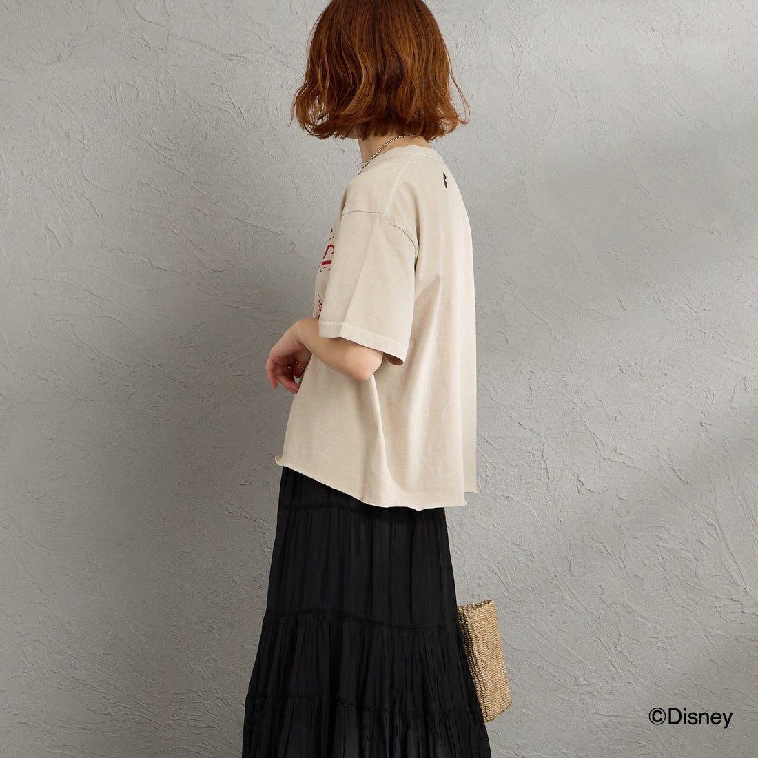 GOOD ROCK SPEED [グッドロックスピード] 別注 / MICKEY MOUSE / クロップド丈プリントTシャツ [INTN-077-JF] BEIGE &&モデル身長：158cm 着用サイズ：M&&