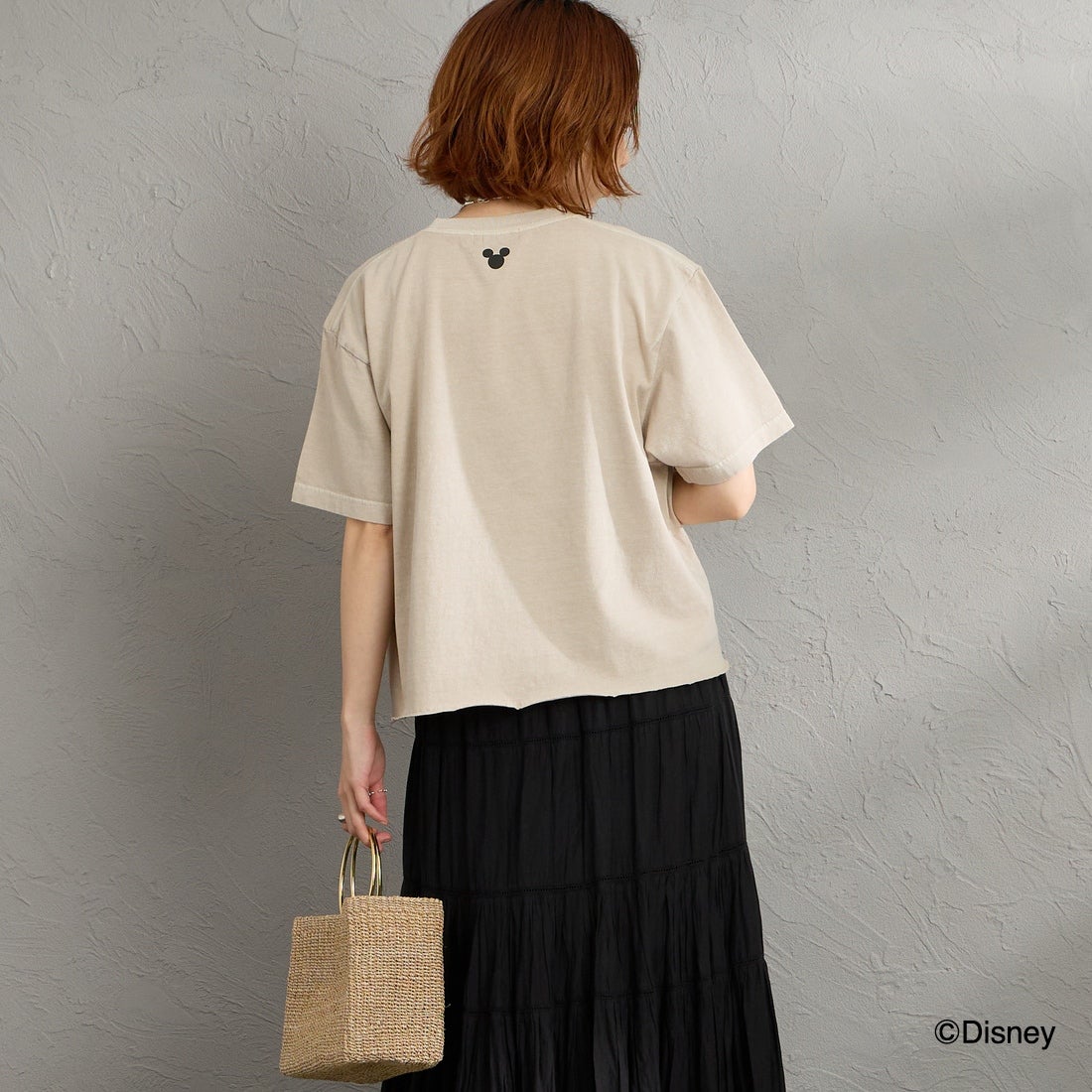 GOOD ROCK SPEED [グッドロックスピード] 別注 / MICKEY MOUSE / クロップド丈プリントTシャツ [INTN-077-JF] BEIGE &&モデル身長：158cm 着用サイズ：M&&