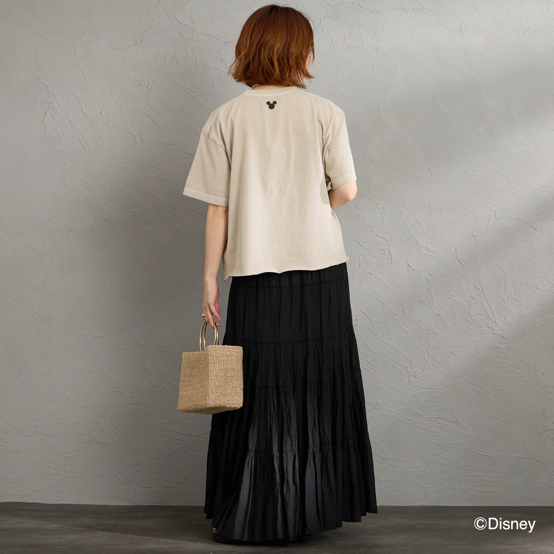 GOOD ROCK SPEED [グッドロックスピード] 別注 / MICKEY MOUSE / クロップド丈プリントTシャツ [INTN-077-JF] BEIGE &&モデル身長：158cm 着用サイズ：M&&