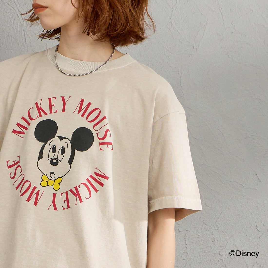 GOOD ROCK SPEED [グッドロックスピード] 別注 / MICKEY MOUSE / クロップド丈プリントTシャツ [INTN-077-JF] BEIGE &&モデル身長：158cm 着用サイズ：M&&