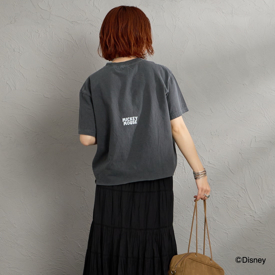 GOOD ROCK SPEED [グッドロックスピード] 別注 / MICKEY MOUSE / クロップド丈プリントTシャツ [INTN-078-JF] CHARCOAL &&モデル身長：158cm 着用サイズ：M&&