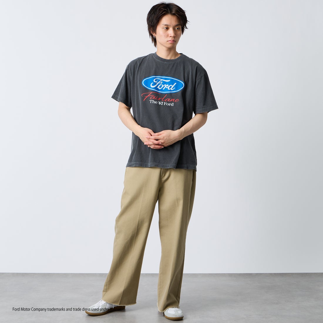 GOOD ROCK SPEED [グッドロックスピード] 別注 FORD ロゴプリントTシャツ [INTN-080-JF] CHARCOAL &&モデル身長：177cm 着用サイズ：L&&