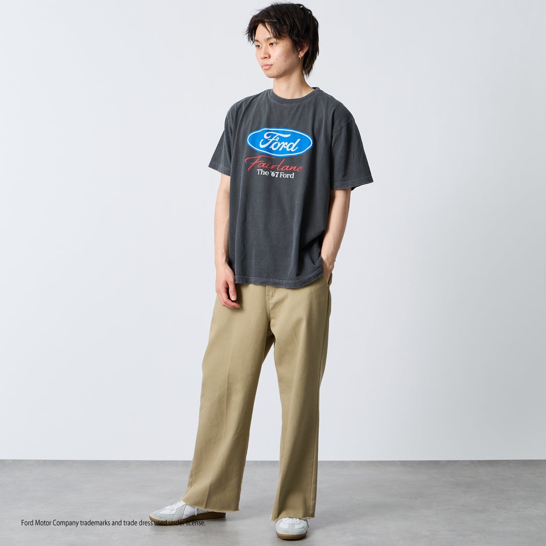 GOOD ROCK SPEED [グッドロックスピード] 別注 FORD ロゴプリントTシャツ [INTN-080-JF] CHARCOAL &&モデル身長：177cm 着用サイズ：L&&