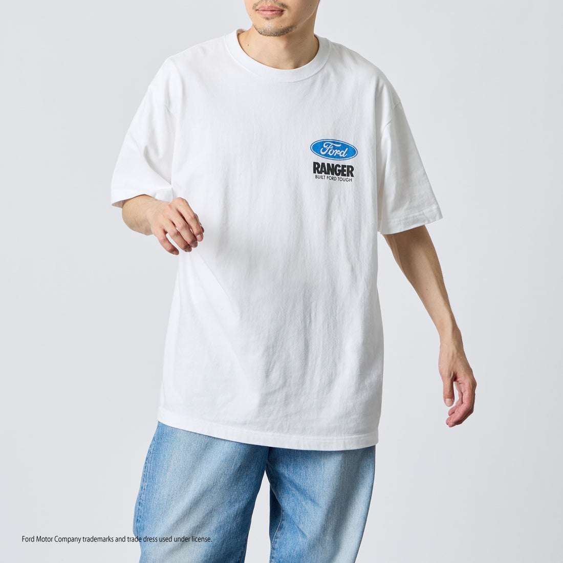 GOOD ROCK SPEED [グッドロックスピード] 別注 FORD ロゴバックプリントTシャツ [INTN-079-JF] WHITE &&モデル身長：168cm 着用サイズ：L&&