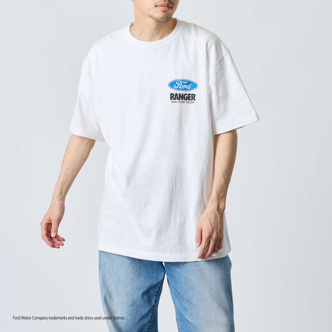 GOOD ROCK SPEED [グッドロックスピード] 別注 FORD ロゴバックプリントTシャツ [INTN-079-JF] WHITE &&モデル身長：168cm 着用サイズ：L&&
